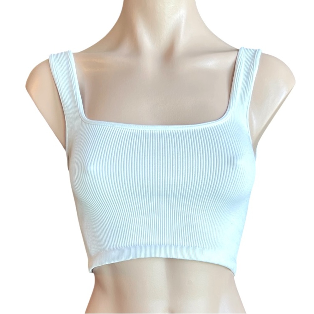 FP Movement by Free People Happiness Runs White Ribbed Tank Good Condition